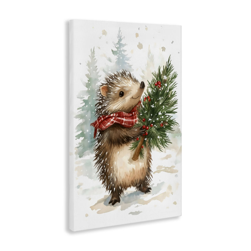 Hérisson de Noël et toile de pin, design par Petal Prints Design, H 24 po x l 16 po