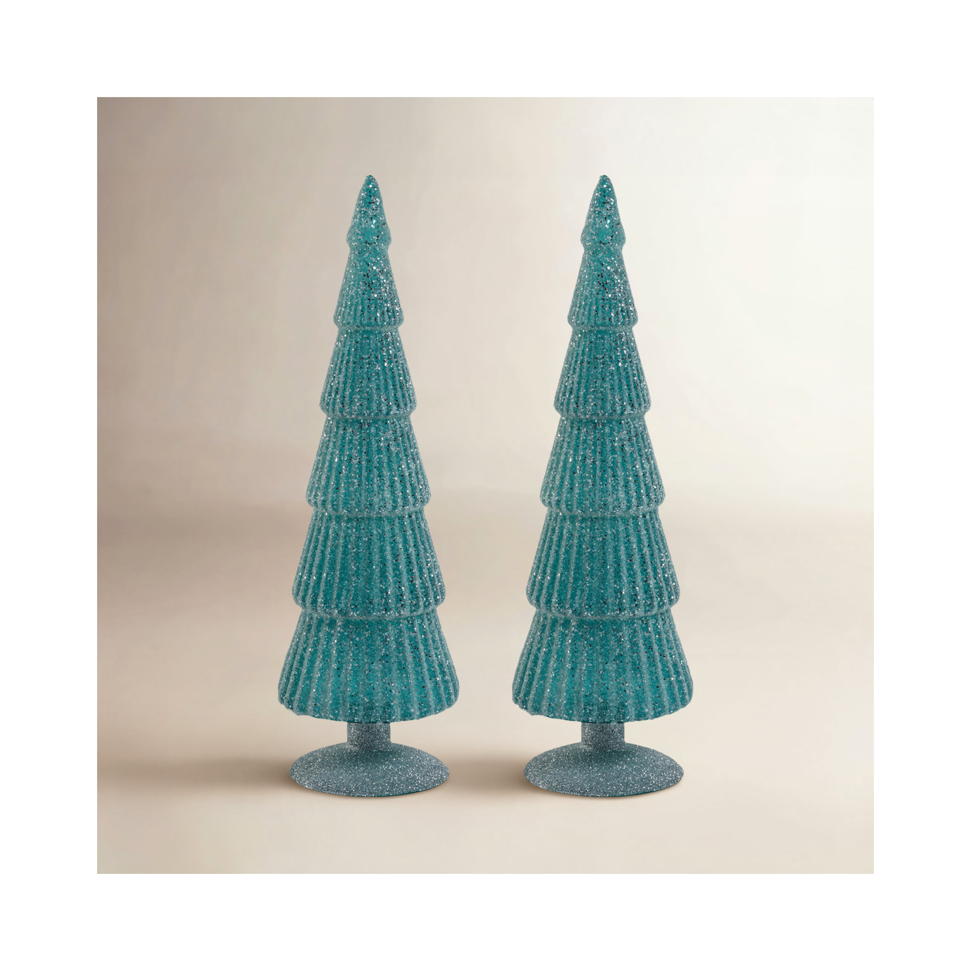 Amaryllis Glass Tree on Glitter Base, Blue/Silver, 13.5" H x 3.5" W x 3.5" D