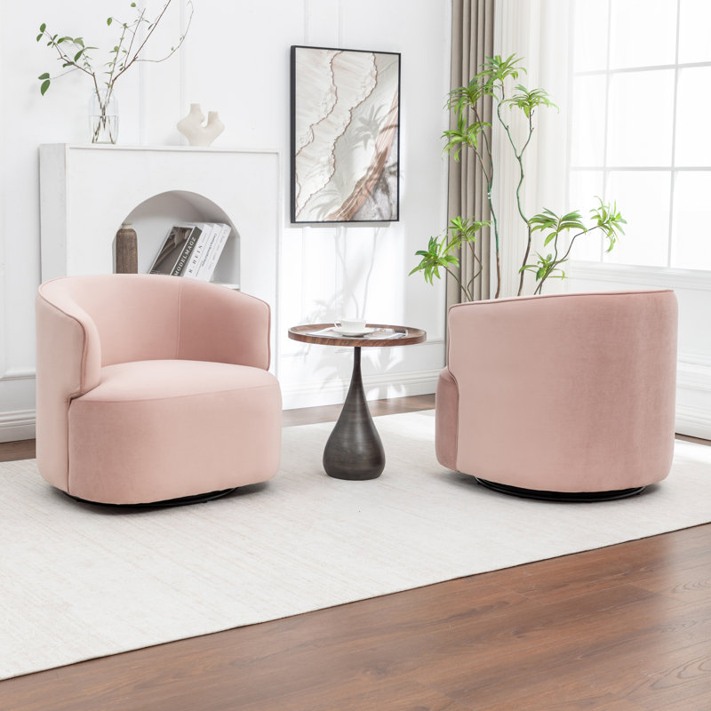 Fauteuil demi-tonneau pivotant rembourré Tybias, Rose