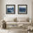 Indigo Blue Contemporary Abstract Wall Decor Set Framed Master Bedroom Wall Art Work 2 Pieces Print-2109952202-2109952201
