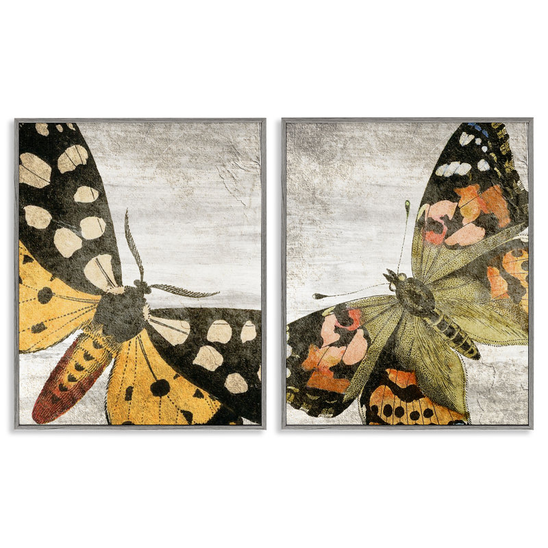 "Vintage Spots Butterflies", ensemble de 2 giclées encadrées par Kim Allen, H 20 po x l 16 po, Estampe numérique Farmhouse
