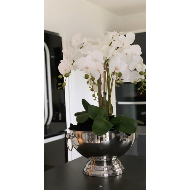 Tall Artificial Orchid Arrangement in Champagne Bowl