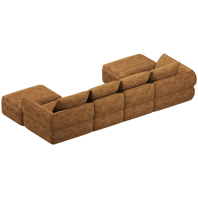 Boneless 132" Modular Sectional Sofa with Deep Seat, U-Shaped Cloud Couch for Living Room, 4-Seater Boneless Sofa with 2 Ottomans, Flexible Combination Modern Upholstery Sofa, No Assembly Required