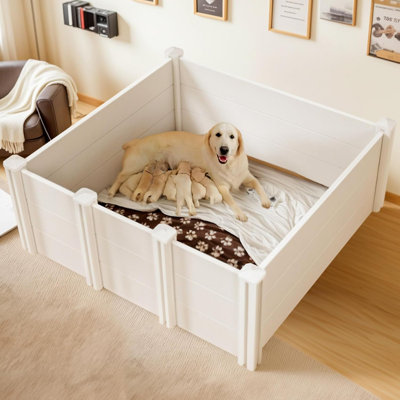 48x48x18 PVC Whelping Box for Large Dogs & Puppies with Accessories Kit - Waterproof, Rustproof, Indoor/Outdoor Playpen, White