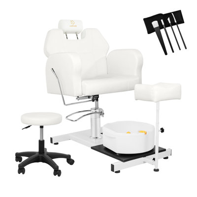 No Plumbing Pedicure Chair With Bubble Massage Foot Basin, 360° Swivel Adjustable Height Pedicure Station Beauty Spa Equipment With Rolling Stool For