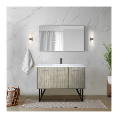 Ensemble de meuble-lavabo rustique en acacia l 48 po x P 20 po, plateau en marbre de culture, robinet en métal et miroir 43 po