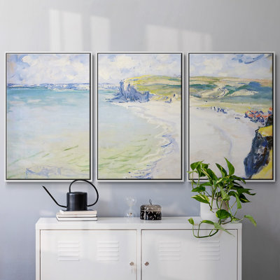 La plage à Pourville, 1882, encadrée sur toile, 3 pièces