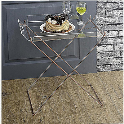 Table-plateau transparente et cuivre avec plateau amovible