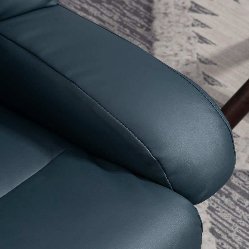 Faux Leather Massage Chair with Ottoman, Blue Faux Leather