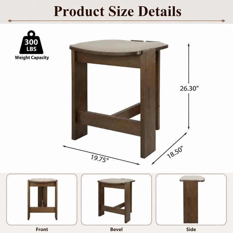 Ensemble de 2 tabourets de bar rustiques d'intérieur, sans dossier, avec assise rembourrée et structure robuste en bois d'hévéa massif.