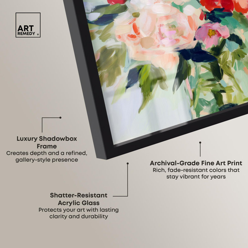 Décoration murale printanière Bloom en acrylique I Shadowbox Print par Art Remedy, H 21 po x l 17 po, Noir