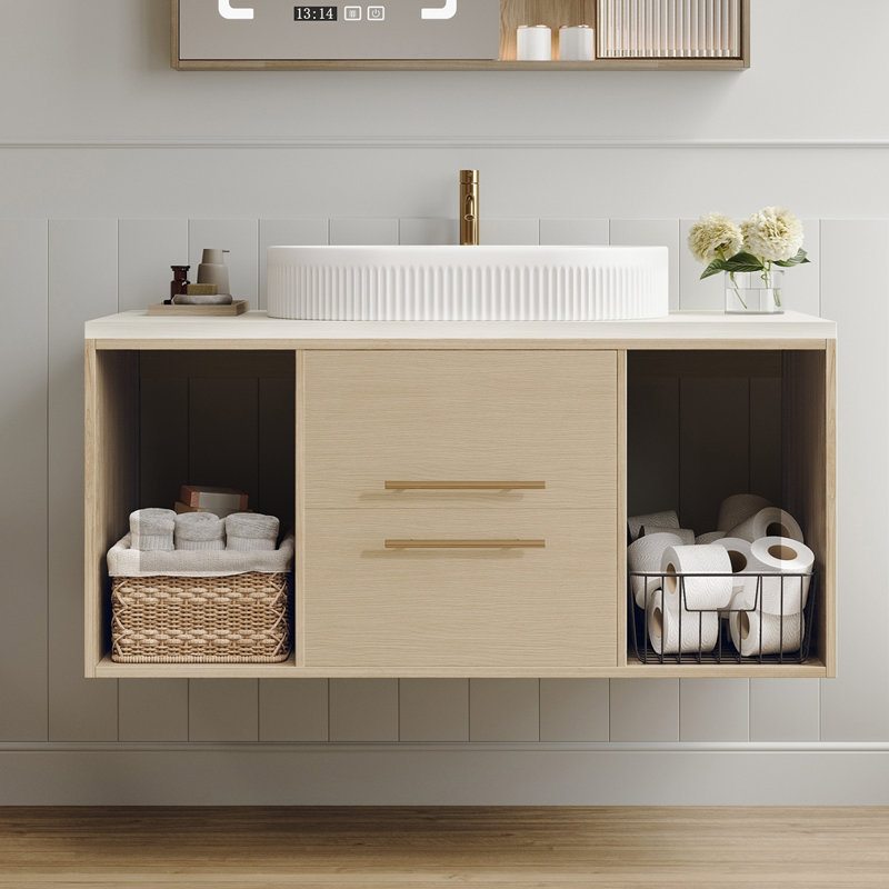 Meuble-lavabo mural moderne 39,3 po avec meuble-lavabo flottant en céramique massif