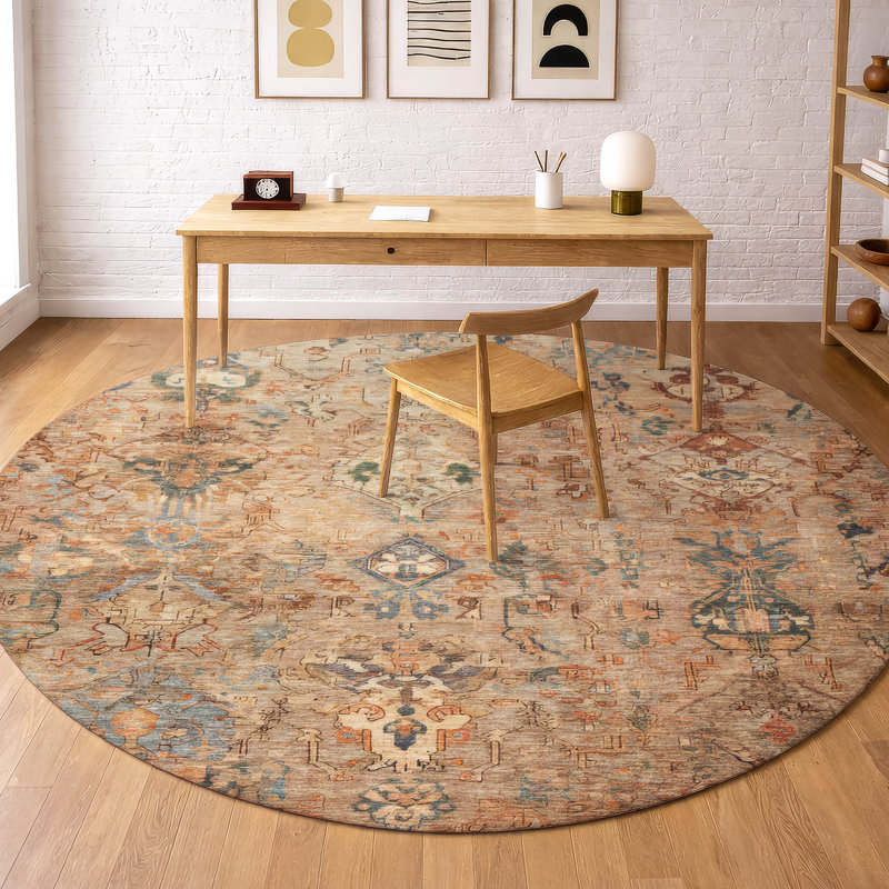 Premium Machine Washable Mayfield Global Rug, 8' Round, Copper