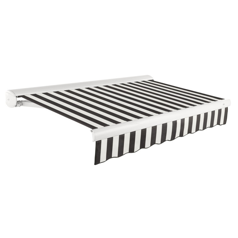 Auvent rétractable avec cassette Awntech Key West, Côté droit, Rayures noires et blanches, H 9,38 po x l 240 po x P 120 po