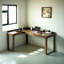 Bureau en bois massif en L avec tiroirs en bois naturel-1362316045