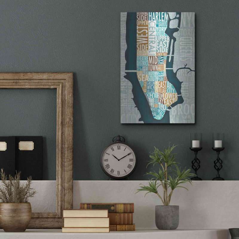 «Manhattan Map Blue Brown» par Michael Mullan, art mural en métal, H 16 po x l 12 po