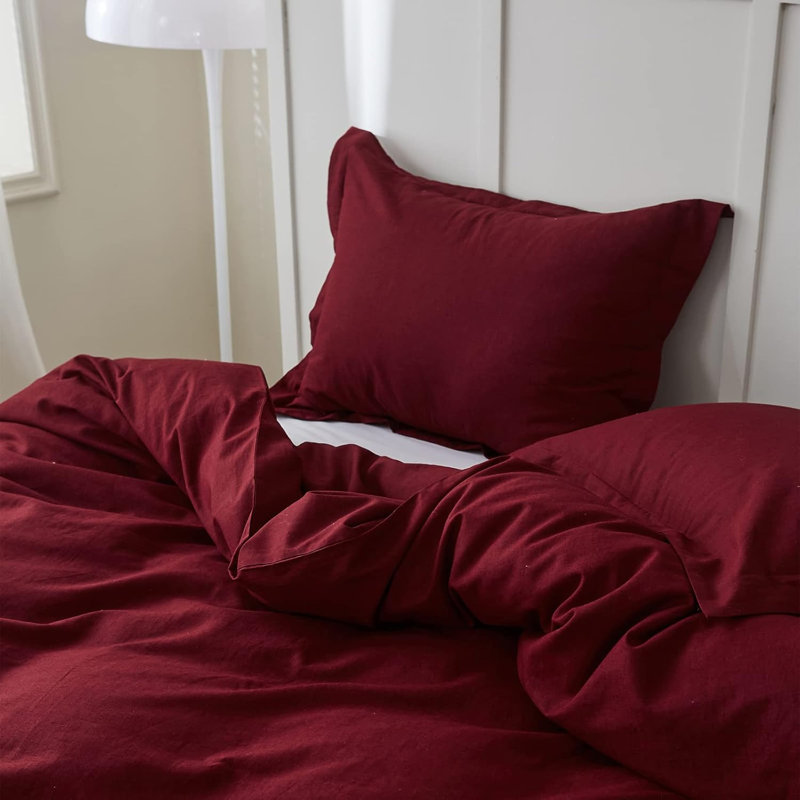 Ensemble de housse de couette en lin français, Housse de couette pour très grand lit et 2 taies, Burgundy