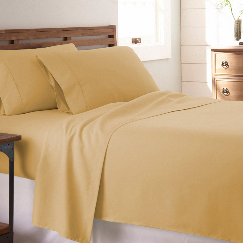 Sateen Double Brushed Microfiber Sheet Set, Honey, Queen Sheet Set + Fitted Sheet + 2 Pillowcases
