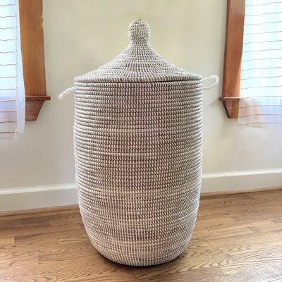 Mbare Senegalese Senegalese Handwoven Seagrass Laundry Hamper With Handles In White