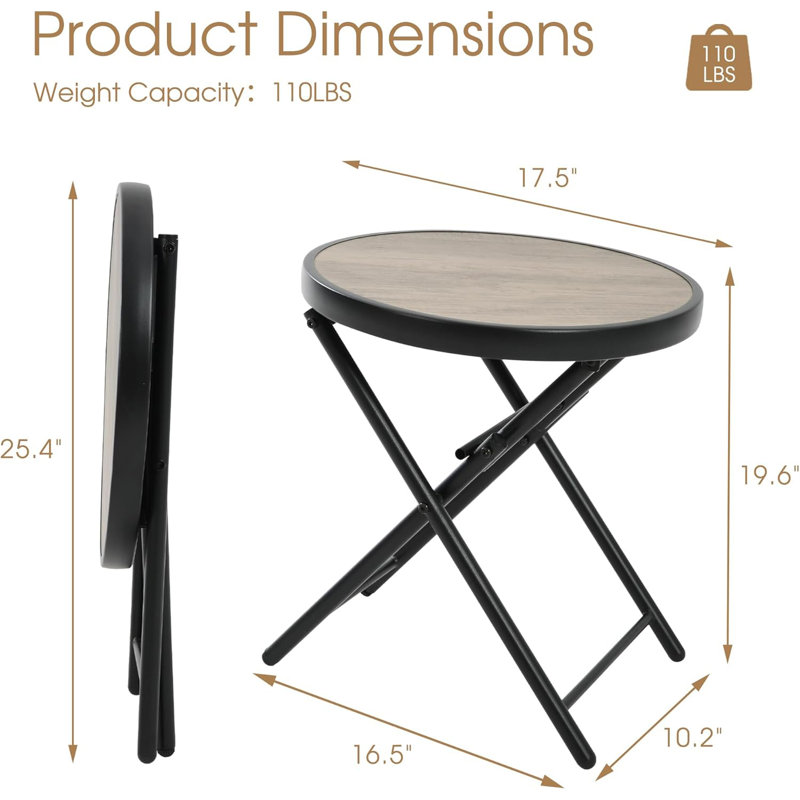 Folding Patio Side Table with Tempered Glass Tabletop