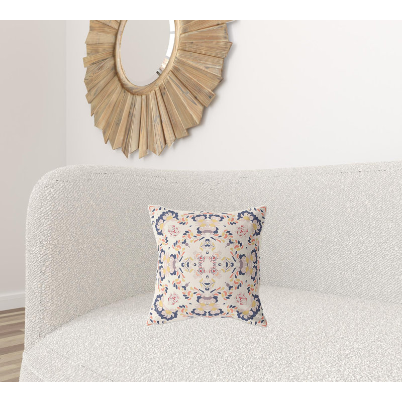 Coussin décoratif à motif floral 16 po x 16 po, Bleu / blanc / rouge floral