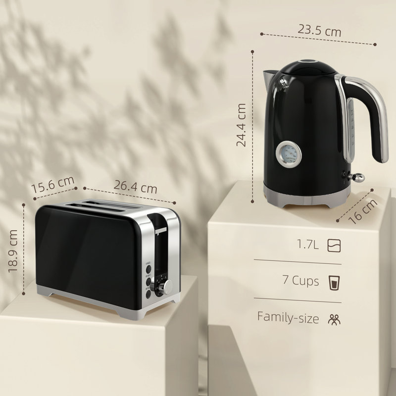 Kettle and Toaster Set, Black/Silver