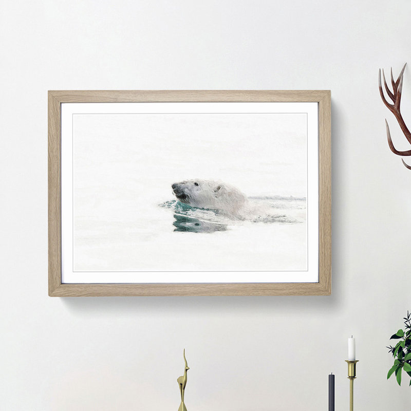 Polar Bear Swimming - Picture Frame Painting Print, 36cm H x 48cm W x 2cm D, Oak Framed