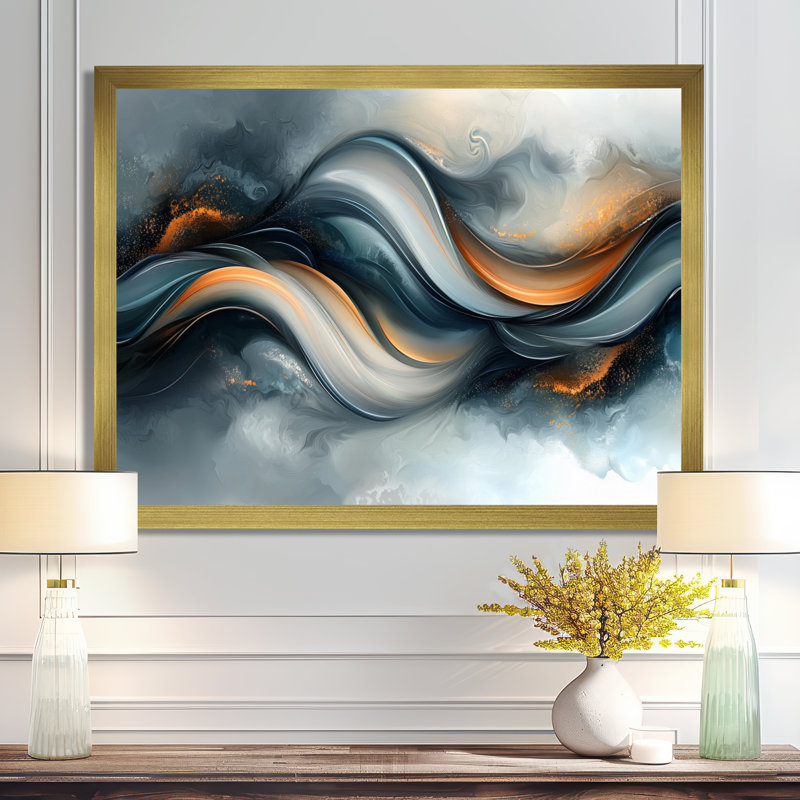Parallel Streams of Fractal Horizon I - Art mural abstrait spirale moderne, H 16 po x l 32 po, Doré