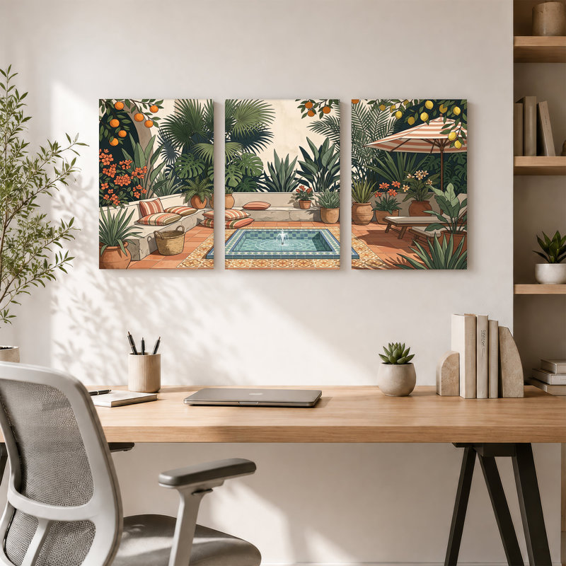 Ensemble de 3 toiles tropicales avec des agrumes et des pots en terre cuite, 30"H x 20"W x 3pcs