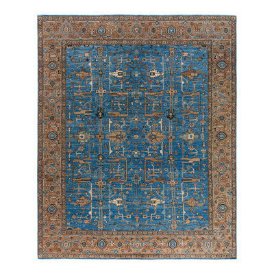 Tapis unique noué à la main Serapi - bleu clair, 8 pi 0 po x 10 pi 0 po Serapi