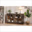 Buffet rétro en verre à 4 portes avec tablettes réglables, espresso | Bois d'hévéa + panneau de fibres à densité moyenne + placage de chêne