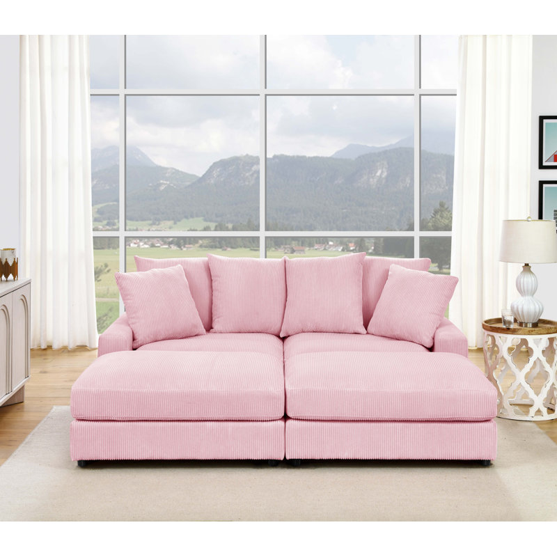 Canapé modulaire réversible de 89 po avec repose-pieds Arzuaga, Dusty Rose Pink, Noir, Plastique