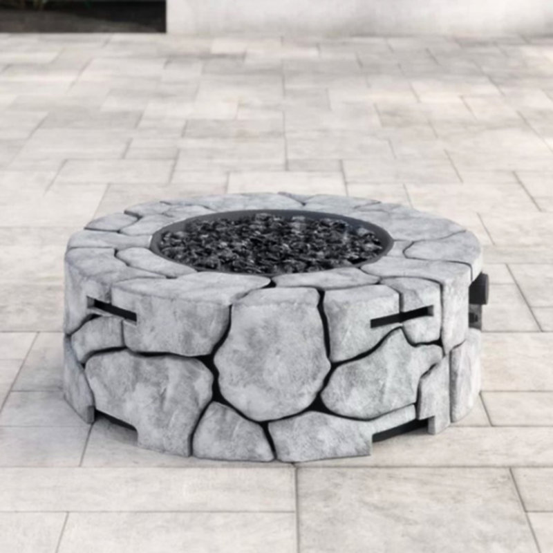 40000 Outdoor Heating Fire Pit - 8-Hour Burn Time, Fiber Reinforced Concrete, Stainless Steel Burning Surface, Propane & Natural Gas, Gray Burn, Inner Burner, Color