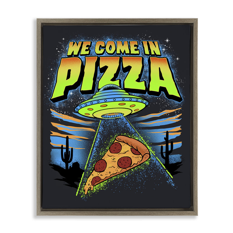 Cadre flottant We Come In Pizza Aliens, design par Jedco Brands, Inc., Cadre flottant orme Montalcino, H 21 po x l 17 po