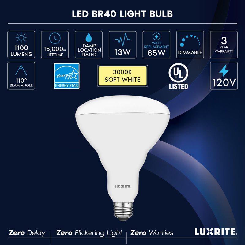 13 Watt (85 Watt Equivalent), BR40 LED, Dimmable Light Bulb, Warm White (3000) E26/Medium (Standard)