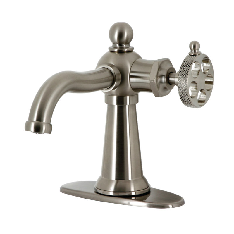 Kingston Brass Knight Single-Handle 1-Hole Deck Mount Bathroom Faucet with Push Pop-Up and Deck Plate, Matte Black