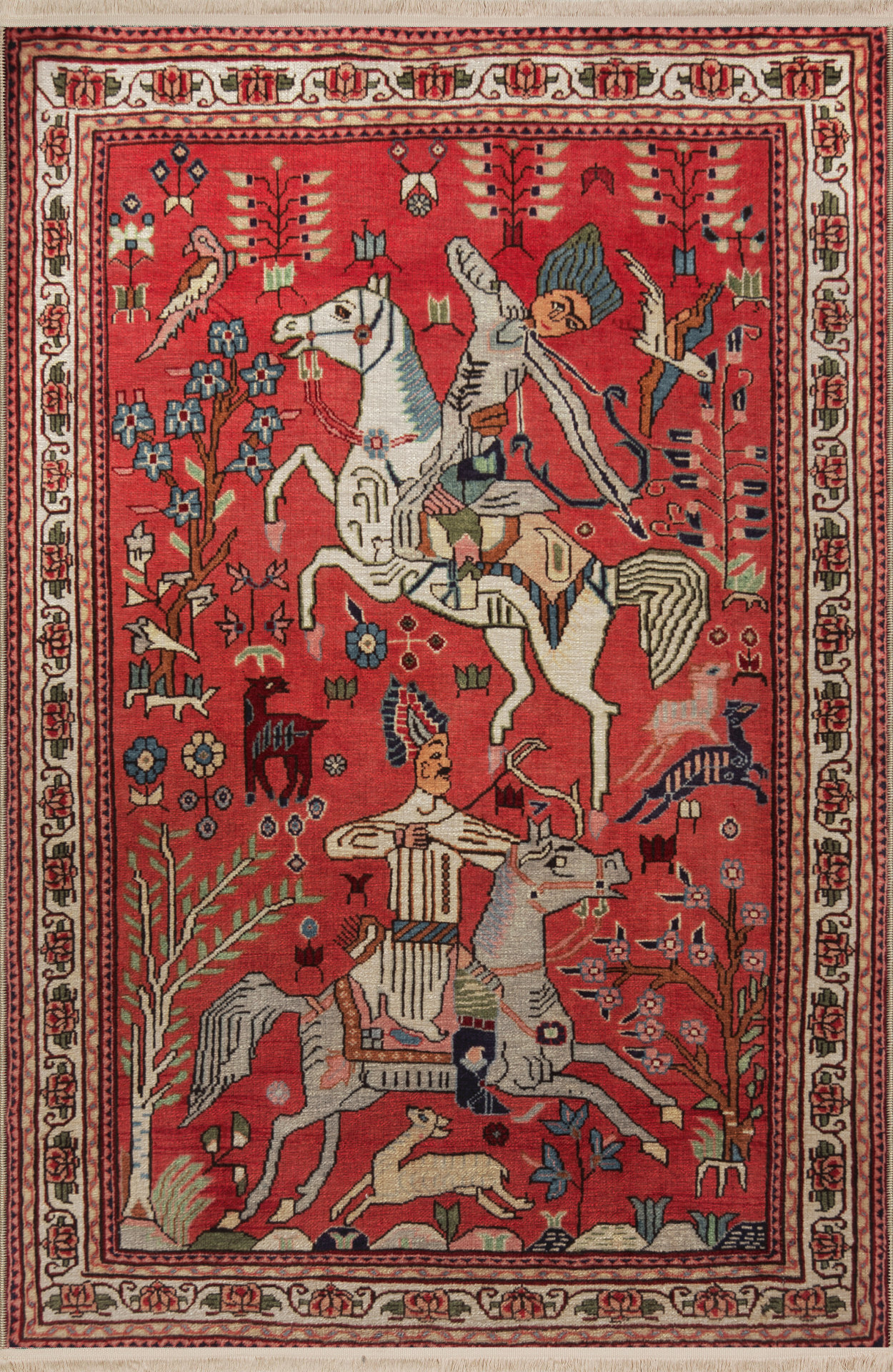 Medieval Red Rug Bloomsbury Market Red-Themed Ancient Era Design Archer on Horseback ...