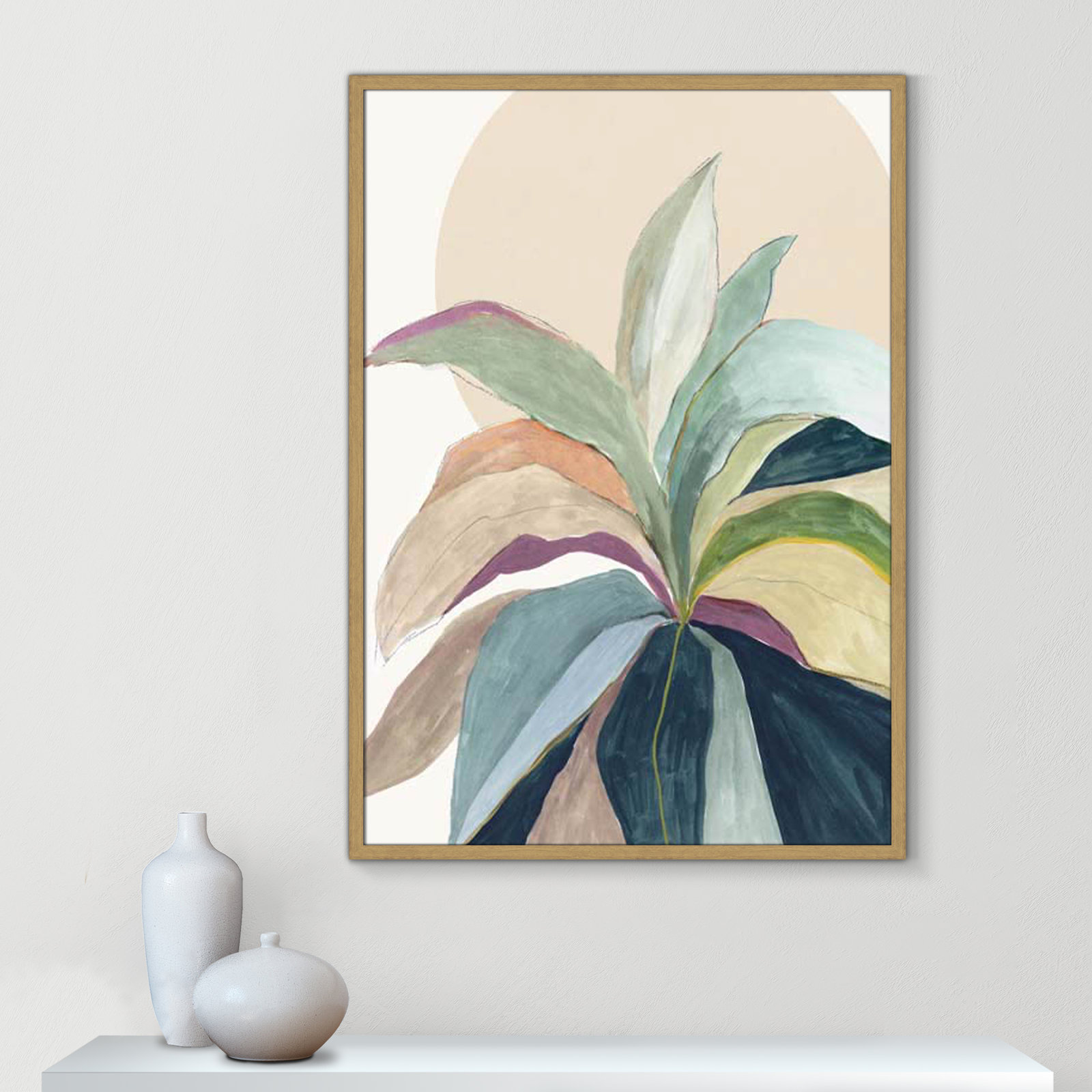 Sunny Bright Leaves II by Asia Jensen, 41.5" H x 29.5" W x 0.75" D, Natural Slim Unmatted Picture Framed