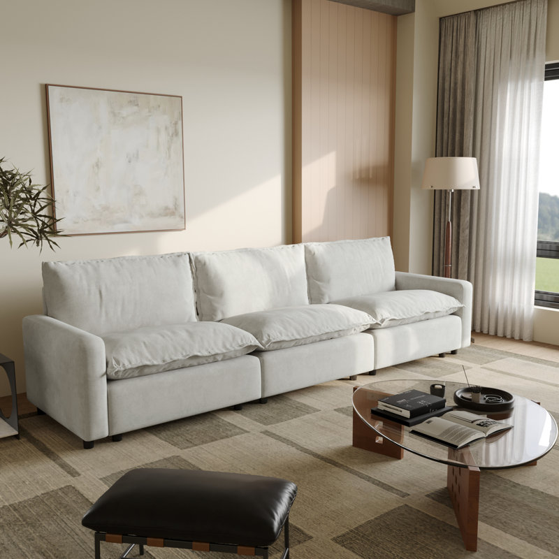3-Piece Upholstered Modular Linen Fabric Sectional Sofa For Small Spaces, Beige