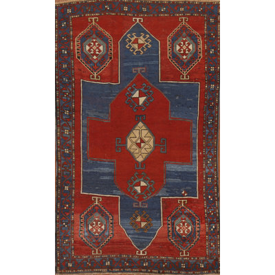 Tapis oriental pré-1900 à teinture végétale antique Kazak 4 x 7
