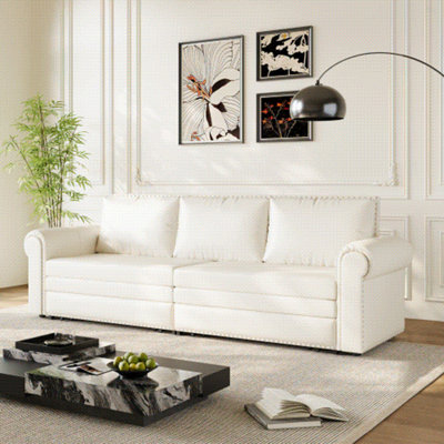 Canapé Chesterfield, canapé-lit gigogne de 93,7 po, canapé-lit convertible 3-en-1 Archbald avec garniture cloutée et accoudoirs roulés, canapé-lit multifonctionnel pour le salon, la chambre à coucher