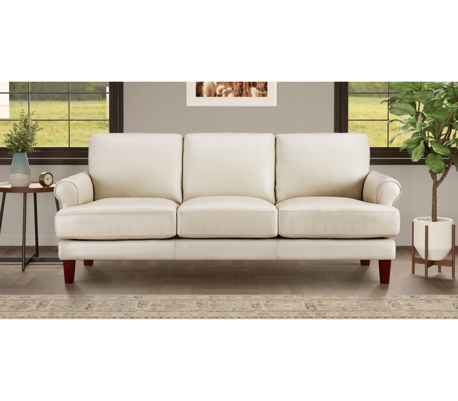 Maybell Top Grain Leather Sofa Couch, Maybell Cream Genuine Leather