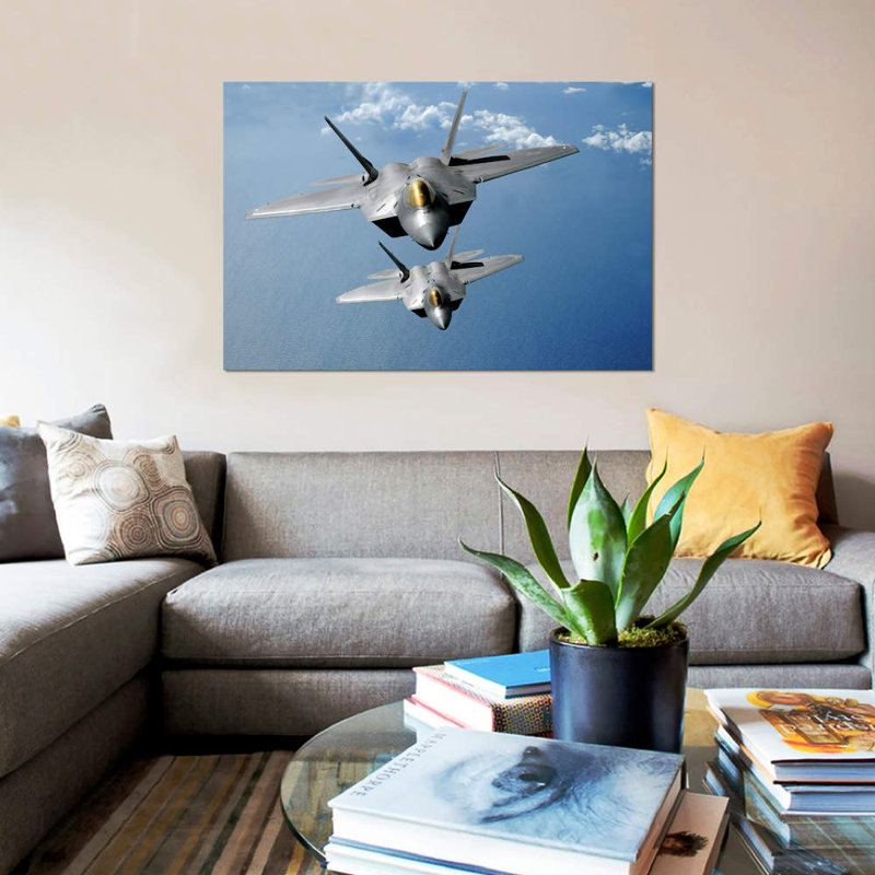 Two F-22 Raptors Fly Over The Pacific Ocean by Stocktrek Images - Gallery-Wrapped Canvas Giclée on Canvas, Wrapped Canvas
