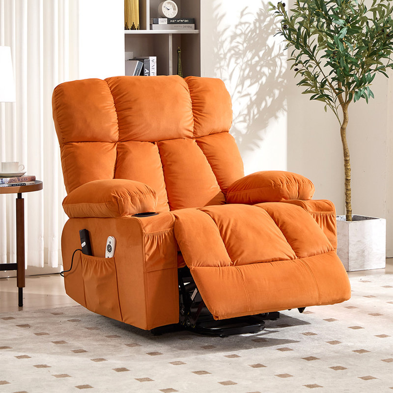 92cm Wide Chenille Wall Recliner Standard Recliner with Massager, Orange