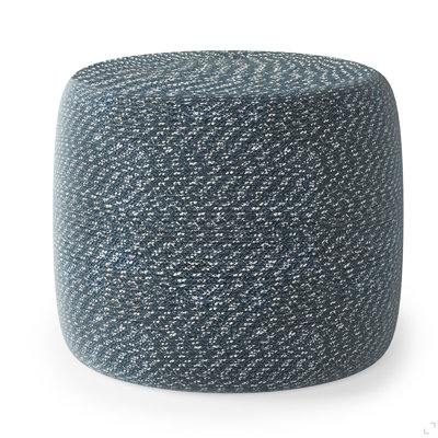 20 Inch Wide Round Pouf In Aegean Blue And Natural Braided Cotton