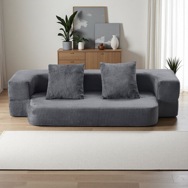Canapé-lit modulaire transformable en mousse de soutien, chaise longue en chenille compacte pour petits espaces