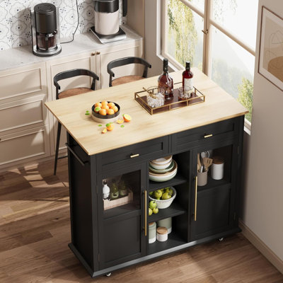 Kitchen Island, Rolling Kitchen Island Cart On Wheels With Widen Drop Leaf Top by Latitude Run