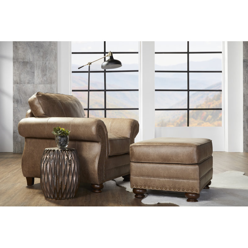 Macalla Upholstered Armchair with Ottoman, Jetson Ginger Polyester