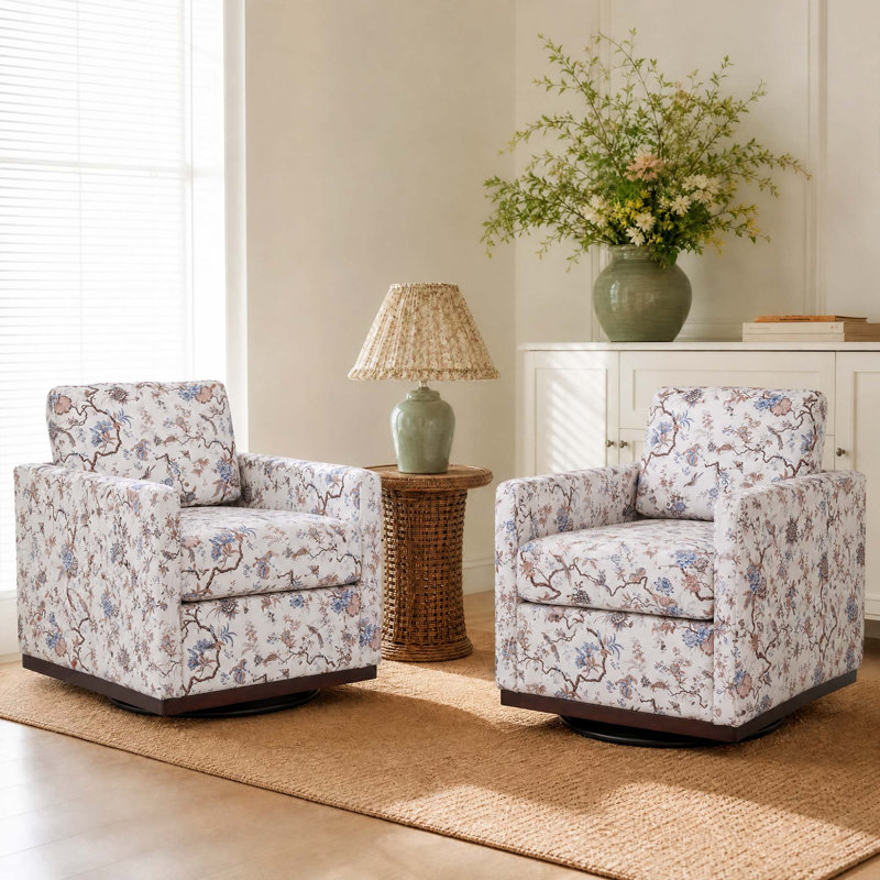 Fauteuil rembourré pivotant, Mélange de coton Floral Birds