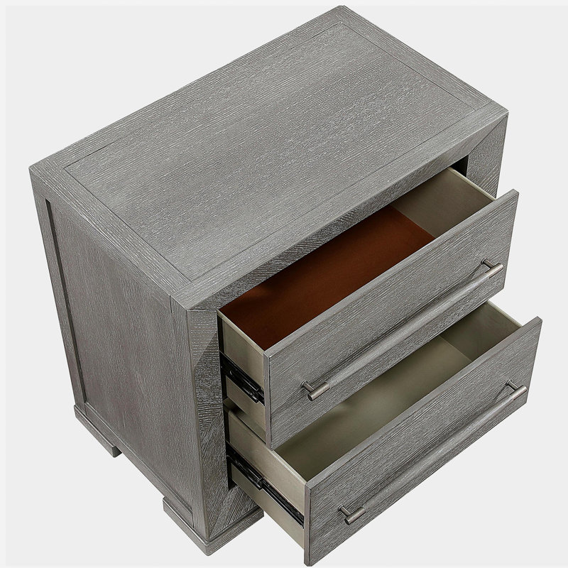 Table de chevet moderne avec finition grise moderne et 2 tiroirs de rangement